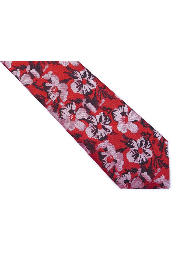 Modini - Czerwony krawat męski w kwiaty C2. Kolor: czerwony. Materiał: mikrofibra, tkanina. Wzór: kwiaty