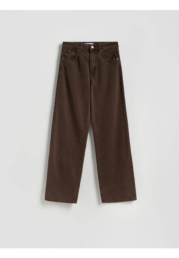 Reserved - Jeansy wide leg - brązowy. Kolor: brązowy