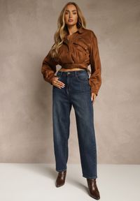 Renee - Granatowe Jeansy Mom Fit High Waist z Wiskozą Erralia. Okazja: na spacer, na co dzień. Stan: podwyższony. Kolor: niebieski. Styl: casual #3