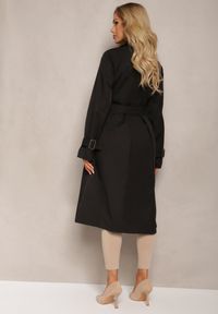 Renee - Czarny Płaszcz Trencz Dwurzędowy Taliowany Paskiem z Patkami na Rękawach Diore. Kolor: czarny. Styl: elegancki #3