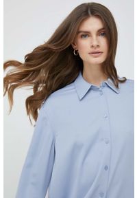 Calvin Klein koszula damska kolor niebieski relaxed z kołnierzykiem klasycznym. Typ kołnierza: kołnierzyk klasyczny. Kolor: niebieski. Materiał: tkanina. Styl: klasyczny #4