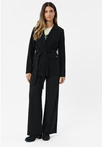 Volcano - Materiałowe spodnie z szeroką nogawką R-HUS. Okazja: do pracy. Kolor: czarny. Materiał: materiał. Wzór: gładki. Styl: elegancki #1