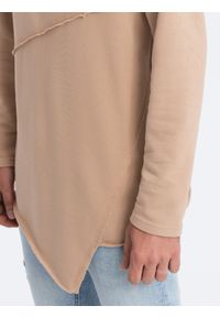 Ombre Clothing - Bluza męska z dużym kołnierzem OSLO - beżowa B1366 - XXL. Kolor: beżowy. Materiał: poliester, skóra, bawełna. Wzór: napisy, aplikacja #3