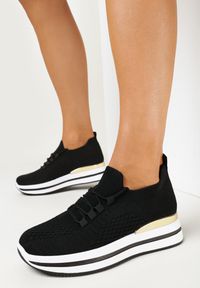 Born2be - Czarne Buty Sportowe Afomia. Nosek buta: okrągły. Kolor: czarny. Materiał: materiał, dzianina. Szerokość cholewki: normalna