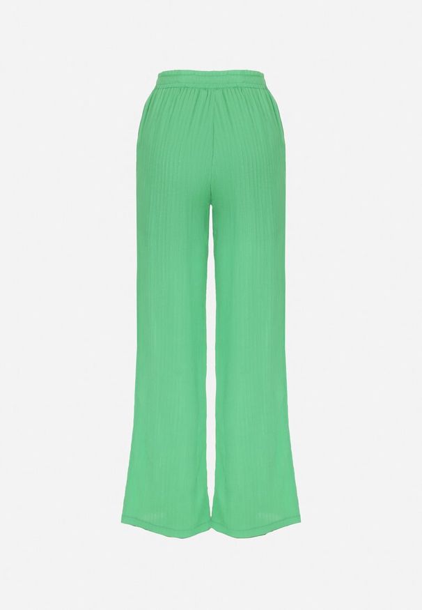 Born2be - Ciemnozielone Szerokie Spodnie High Waist Melsa. Stan: podwyższony. Kolor: zielony. Materiał: tkanina. Długość: długie
