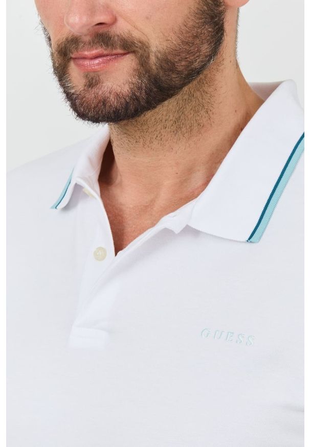 Guess - GUESS Białe polo męskie Lyle, Rozmiar XL. Typ kołnierza: polo. Kolor: biały