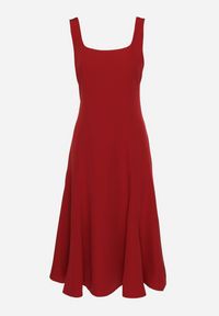 Born2be - Bordowa Klasyczna Sukienka o Rozkloszowanym Kroju Delure. Okazja: na imprezę. Typ kołnierza: dekolt kwadratowy. Kolor: czerwony. Wzór: aplikacja. Styl: klasyczny #7