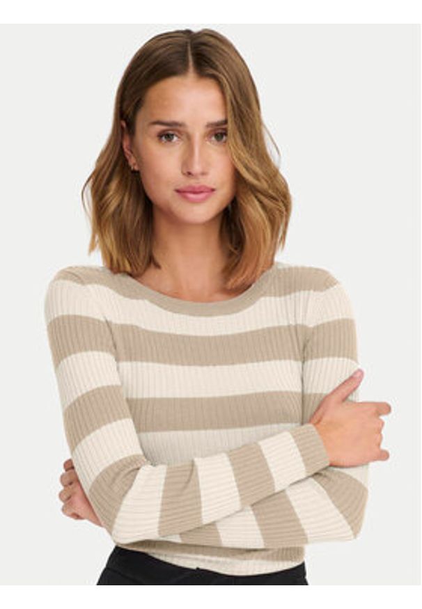 JDY Sweter Plum 15277223 Beżowy Regular Fit. Kolor: beżowy. Materiał: wiskoza