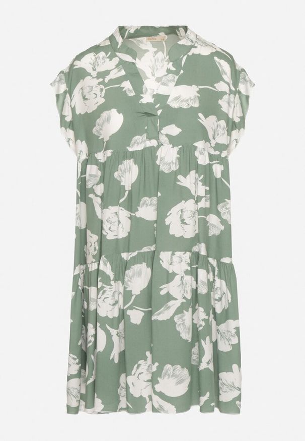 Born2be - Zielona Bawełniana Sukienka o Kroju Oversize w Kwiaty Liralea. Okazja: na co dzień, na spacer. Kolor: zielony. Materiał: bawełna. Wzór: kwiaty. Typ sukienki: oversize. Styl: casual, klasyczny