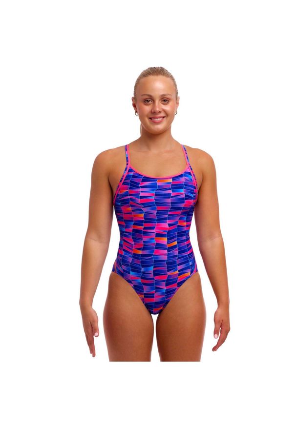Strój kąpielowy jednoczęściowy FUNKITA Warped Waves - Diamond Back. Kolor: niebieski, wielokolorowy, różowy