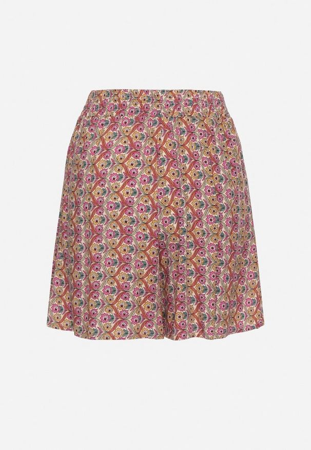 Born2be - Różowe Bawełniane Szorty z Wysokim Stanem w Kwiaty Napione. Okazja: na co dzień. Stan: podwyższony. Kolor: różowy. Materiał: bawełna. Wzór: kwiaty. Styl: casual