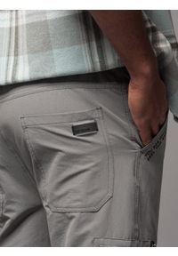 Ombre Clothing - Spodnie męskie joggery z kieszeniami cargo i printem – szare V4 - Rozmiar: M. Okazja: na co dzień. Kolor: szary. Materiał: guma, tkanina, poliester, materiał, bawełna, elastan. Wzór: nadruk. Styl: casual