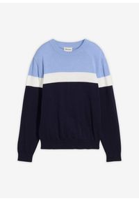 bonprix - Sweter z cienkiej bawełnianej dzianiny. Kolor: niebieski. Materiał: bawełna, dzianina