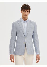 Pako Lorente - PAKO LORENTE – Niebieska marynarka z lnu w kratkę. Okazja: na co dzień. Kolor: niebieski. Materiał: len. Wzór: kratka. Sezon: wiosna. Styl: casual #1