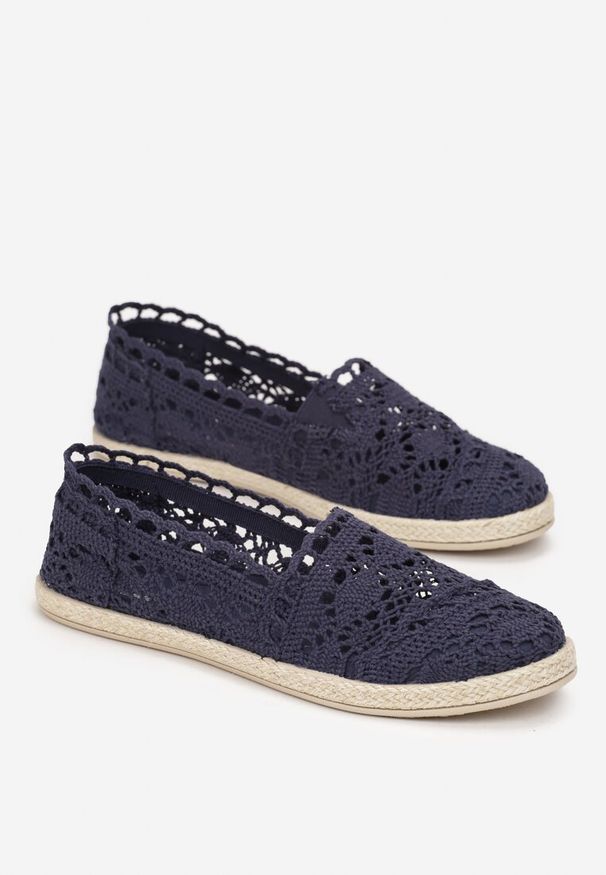 Born2be - Granatowe Ażurowe Espadryle z Plecionką z Juty Adateia. Kolor: niebieski. Wzór: ażurowy. Sezon: lato. Styl: boho