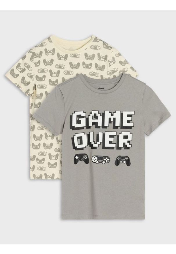 Sinsay - Koszulki z krótkim rękawem 2 pack - szary. Kolor: szary. Długość rękawa: krótki rękaw. Długość: krótkie