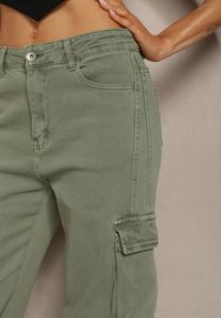 Renee - Zielone Spodnie Typu Bojówki z Bawełny High Waist z Kieszeniami Zefara. Stan: podwyższony. Kolor: zielony. Materiał: bawełna #5