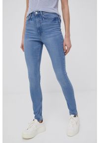 Pieces jeansy damskie high waist. Stan: podwyższony. Kolor: niebieski