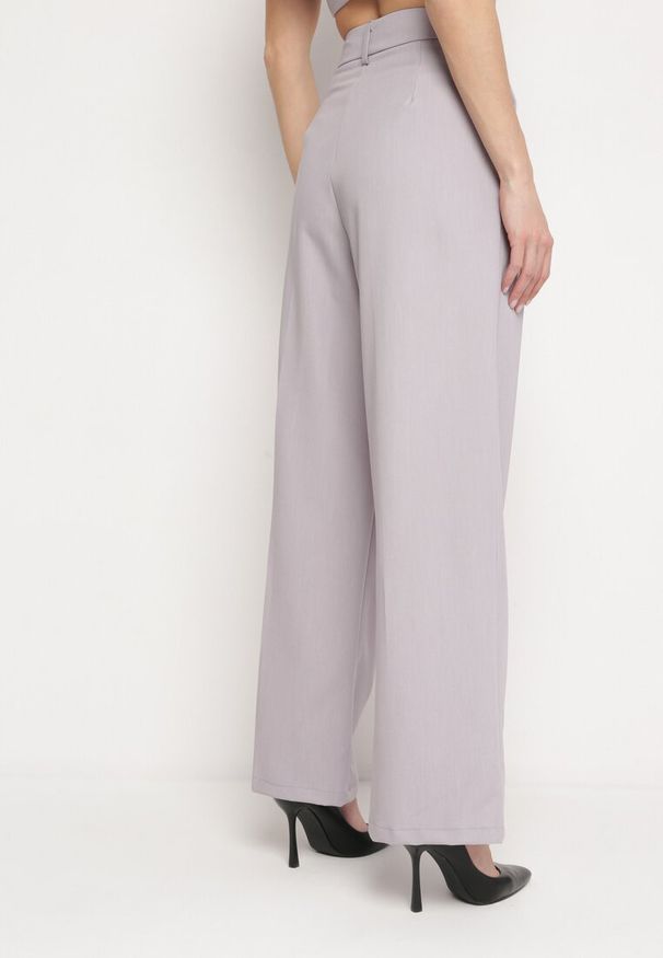 Born2be - Szare Eleganckie Spodnie w Garniturowym Stylu z Zakładkami Illthai. Kolor: szary. Styl: elegancki