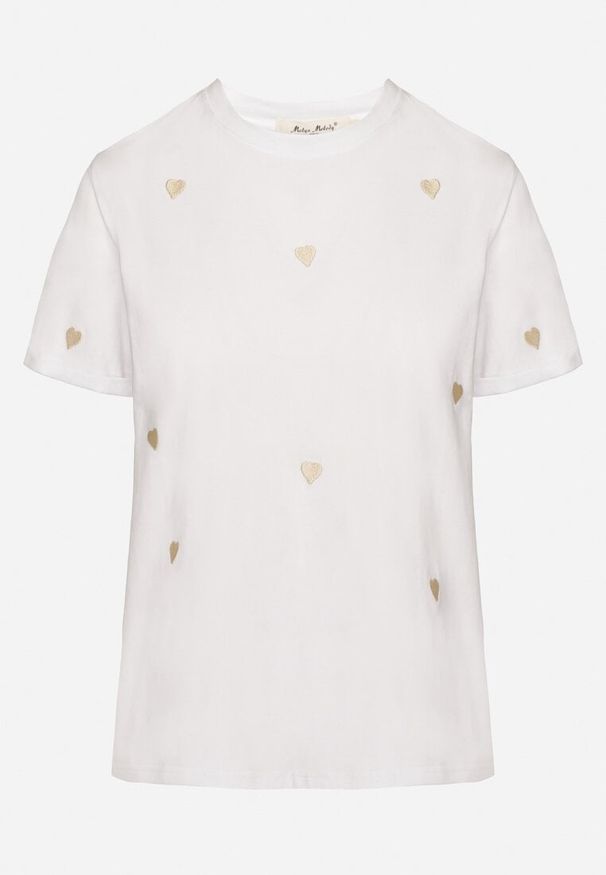 Born2be - Biało-Beżowy T-shirt z Bawełny w Serca Kolavelle. Okazja: na spacer, na co dzień. Kolor: biały. Materiał: bawełna. Styl: casual, klasyczny