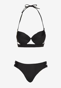 Born2be - Czarne Bikini Biustonosz i Majtki Typu Figi Ozdobione Wycięciami Kinlira. Kolor: czarny. Wzór: aplikacja #6