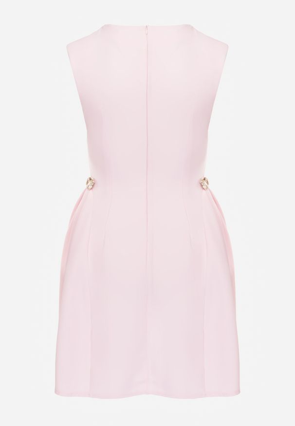 Renee - Różowa Rozkloszowana Sukienka Bez Rękawów z Odpinanymi Aplikacjami w Pasie Maridina. Okazja: na imprezę. Kolor: różowy. Długość rękawa: bez rękawów. Wzór: aplikacja. Styl: elegancki