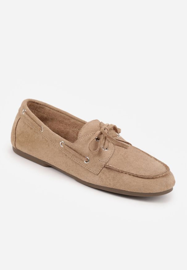 Renee - Beżowe Mokasyny VICES z Wkładką ze Skóry Naturalnej ze Sznurowaniem Nairis. Nosek buta: okrągły. Zapięcie: sznurówki. Kolor: beżowy. Materiał: skóra. Obcas: na obcasie. Wysokość obcasa: niski