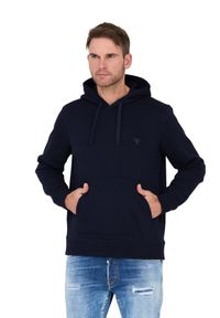 Guess - GUESS Granatowa męska bluza z kapturem, Rozmiar S. Typ kołnierza: kaptur. Kolor: niebieski