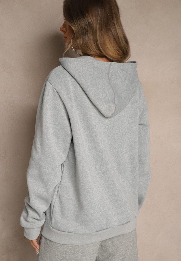 Renee - Szara Bluza Rozpinana z Kapturem Ozdobiona Sznurkami Odiola. Okazja: na co dzień. Typ kołnierza: kaptur. Kolor: szary. Materiał: jeans. Wzór: aplikacja. Styl: casual, sportowy