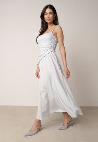 Born2be - Niebieska Bawełniana Sukienka Koktajlowa na Ramiączkach z Asymetryczną Górą Thelis. Okazja: na wesele, na ślub cywilny. Kolor: niebieski. Materiał: bawełna. Długość rękawa: na ramiączkach. Typ sukienki: asymetryczne. Styl: wizytowy #6