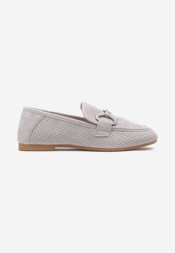 Renee - Szare Płaskie Mokasyny z Klamerką Chrisstelle. Okazja: na co dzień. Kolor: szary. Wzór: aplikacja. Obcas: na obcasie. Styl: casual, klasyczny, elegancki. Wysokość obcasa: niski