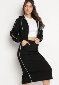 Born2be - Czarny Komplet Dresowy ze Spódnicą i Zasuwaną Bluzka z Kapturem Zerinala. Kolor: czarny. Materiał: dresówka #5