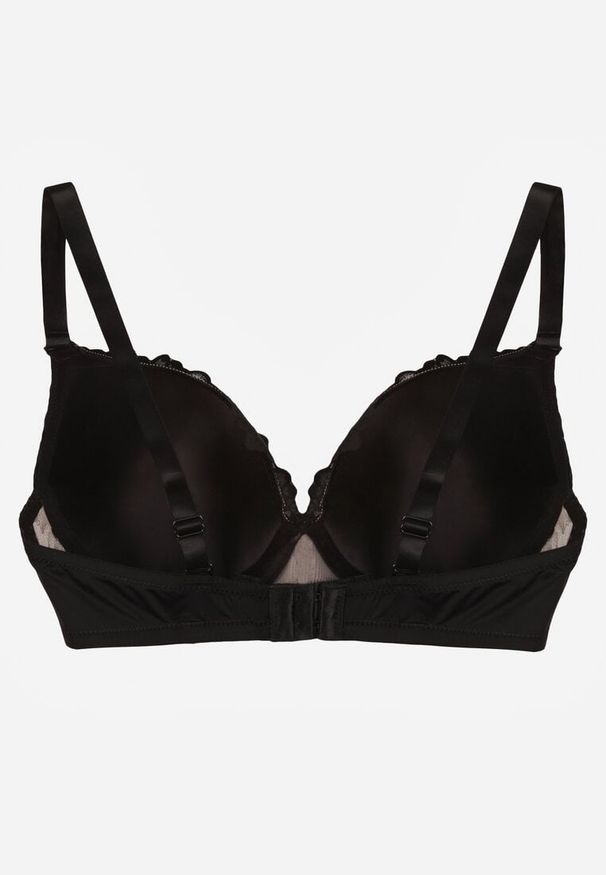 Renee - Czarno-Beżowy Biustonosz Ozdobiony Koronką i Kokardką Aqiany. Kolor: czarny. Materiał: koronka. Wzór: koronka, aplikacja