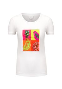 Sportalm - T-shirt SPORTALM LEESHA. Kolor: biały. Materiał: satyna, wiskoza. Wzór: nadruk, aplikacja, haft. Sezon: lato