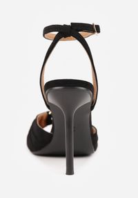 Renee - Czarne Sandały VICES na Szpilce Zdobione Marszczeniem i Aplikacją Synalirea. Zapięcie: pasek. Kolor: czarny. Wzór: aplikacja. Obcas: na szpilce. Styl: klasyczny, elegancki #3