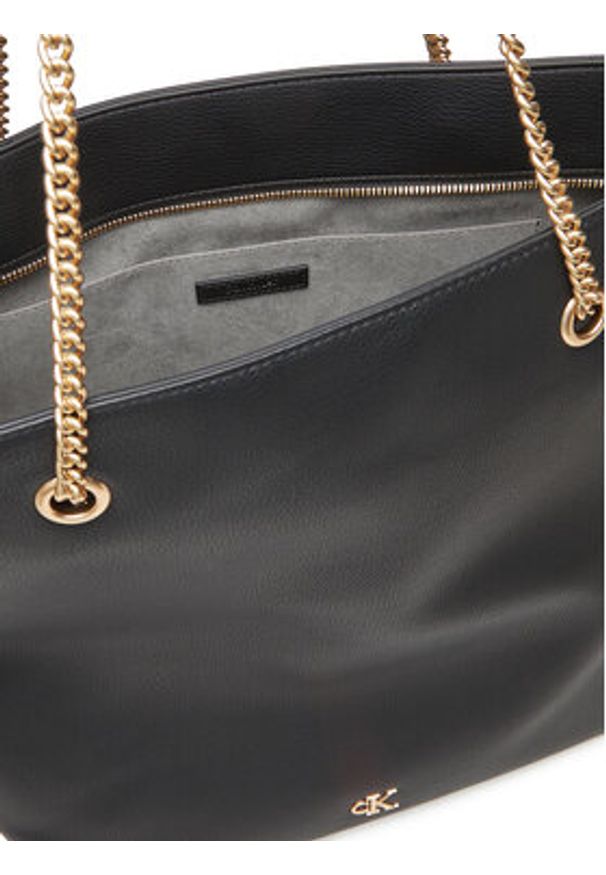 Calvin Klein Torebka Minimal Monogram Chain Tote LV04F3204G Czarny. Kolor: czarny. Materiał: skórzane