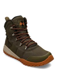 columbia - Buty trekkingowe męskie Columbia Fairbanks Omniheat. Wysokość cholewki: za kostkę. Zapięcie: sznurówki. Kolor: brązowy, zielony, wielokolorowy. Materiał: skóra, syntetyk, materiał. Szerokość cholewki: normalna