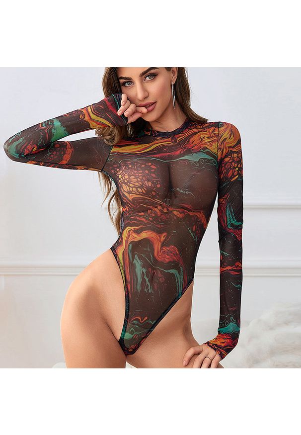 Intica - Body z długim rękawem eleganckie dopasowane Saito. Kolor: wielokolorowy. Materiał: materiał. Długość: długie