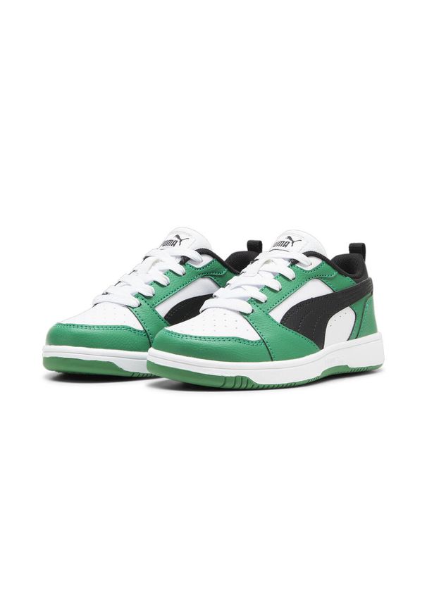 Puma - Dziecięce sneakersy Rebound V6 Lo PUMA White Black Archive Green. Kolor: czarny, zielony, biały, wielokolorowy