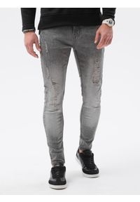 Ombre Clothing - Spodnie męskie jeansowe SLIM FIT P1064 - szare - XXL. Okazja: na co dzień. Kolor: szary. Materiał: jeans. Styl: casual