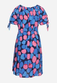 Born2be - Niebieska Trapezowa Sukienka Bawełniana z Elastycznym Dekoltem i Sznurkiem w Talii Eeraphina. Kolor: niebieski. Materiał: bawełna. Typ sukienki: trapezowe. Styl: wizytowy, rockowy, elegancki #2