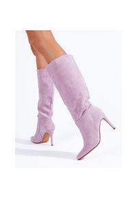 SHELOVET - Liliowe zamszowe kozaki na szpilce Shelovet fioletowe. Kolor: fioletowy. Materiał: zamsz. Obcas: na szpilce #2