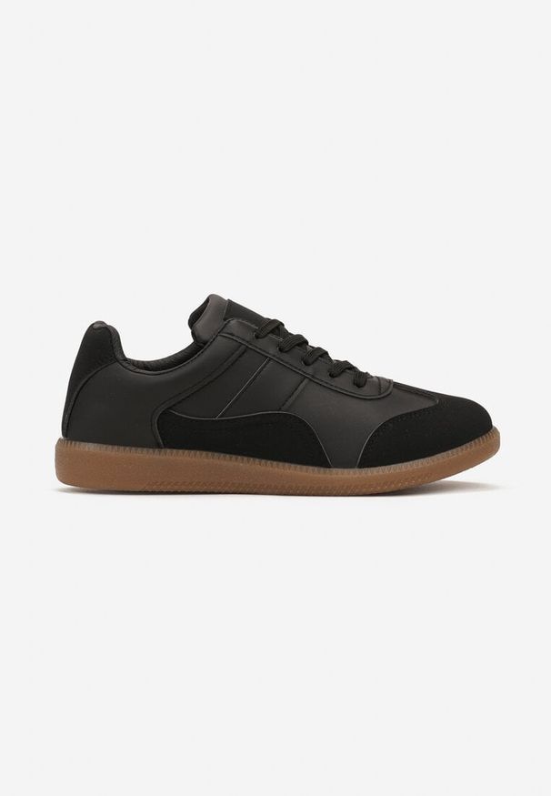 Born2be - Czarne Sneakersy przed Kostkę z Ozdobnymi Przeszyciami Erdafa. Wysokość cholewki: przed kostkę. Kolor: czarny