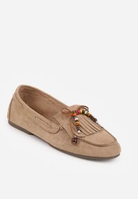 Born2be - Jasnobeżowe Mokasyny VICES z Wkładką ze Skóry Naturalnej i Ozdobnymi Koralikami Neni. Okazja: na co dzień. Kolor: beżowy. Materiał: skóra. Styl: casual, klasyczny, elegancki #5