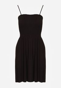 Renee - Czarna Sukienka z Bawełny na Ramiączkach o Rozkloszowanym Kroju z Marszczoną Górą Christten. Okazja: na co dzień. Kolor: czarny. Materiał: bawełna. Długość rękawa: na ramiączkach. Sezon: lato. Typ sukienki: rozkloszowane. Styl: casual, boho #3