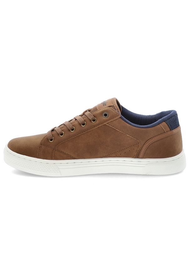 Brązowe Eleganckie Sneakersy Wrangler Stylowe Obuwie Męskie. Okazja: na co dzień, na spacer. Zapięcie: sznurówki. Kolor: brązowy. Materiał: materiał, jeans. Szerokość cholewki: normalna. Sezon: jesień. Sport: turystyka piesza