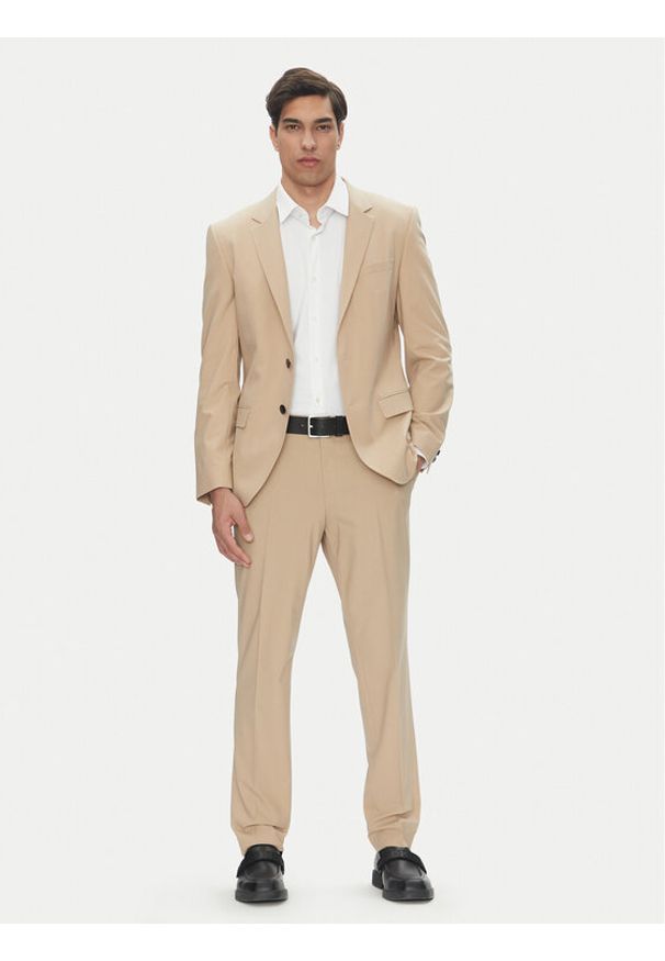 Hugo - HUGO Garnitur Henry/Getlin232X 50530116 Beżowy Slim Fit. Kolor: beżowy. Materiał: syntetyk, wełna