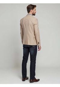 Ombre Clothing - Elegancka męska marynarka SLIM FIT z rayonem – beżowa V2 - Rozmiar: L. Kolor: beżowy. Materiał: tkanina, poliester, materiał. Wzór: ze splotem. Styl: elegancki #11