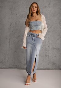 Renee - Niebieska Spódnica z Jeansu z Bawełną High Waist o Asymetrycznym Kroju Vikisla. Stan: podwyższony. Kolor: niebieski. Materiał: bawełna, jeans #1