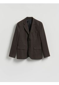 Reserved - Marynarka slim fit z wiskozą - ciemnobrązowy. Kolor: brązowy. Materiał: wiskoza
